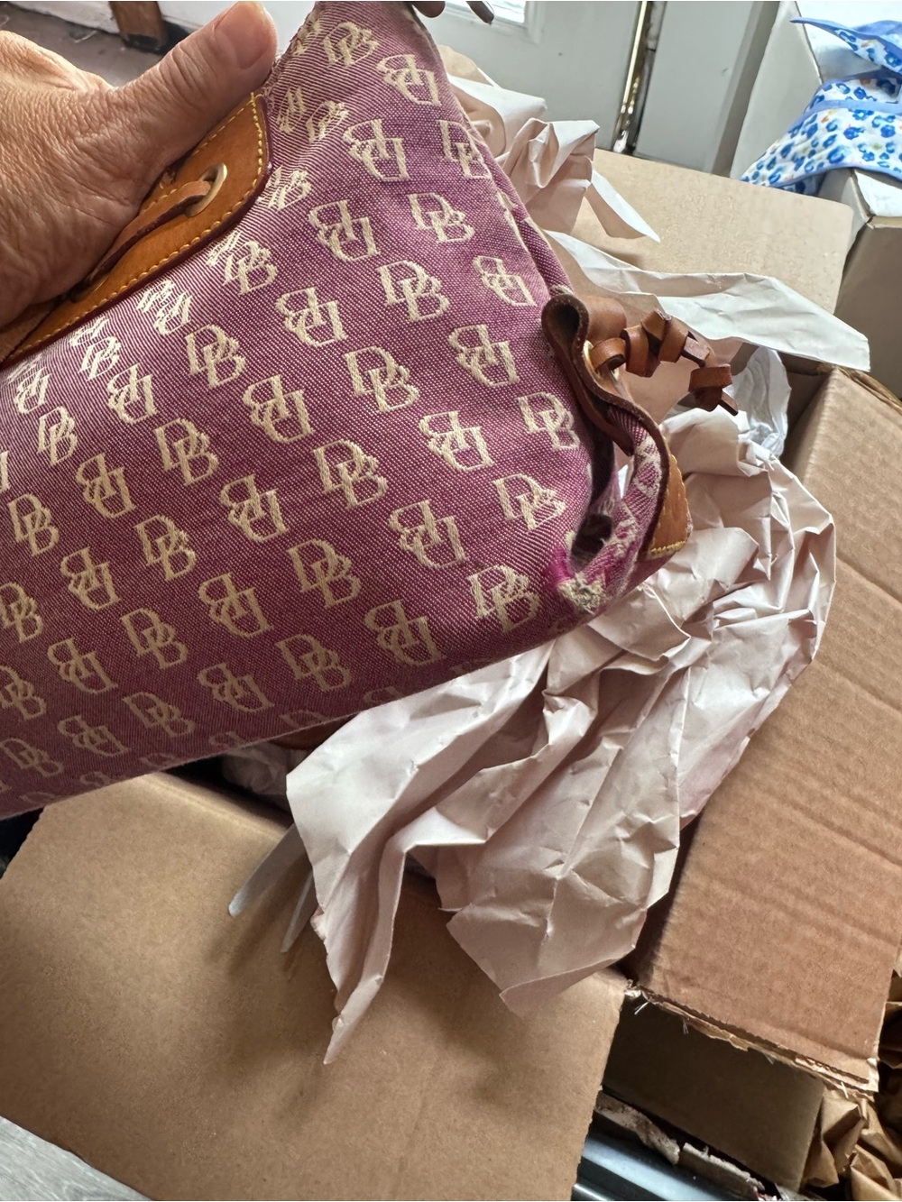 Dooney & Bourke Plum Monogram Shoulder Bag with Tan Trim - Picture 4 of 6